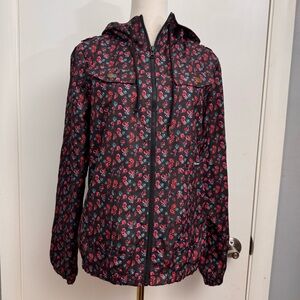 Volcom Floral Hooded Rain Jacket Mesh Lined Size Small